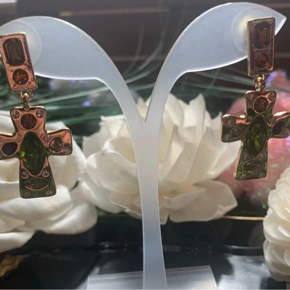 Park Lane “LUMEN” Gold Earrings with Green and Orange Accents - Picture 6 of 9